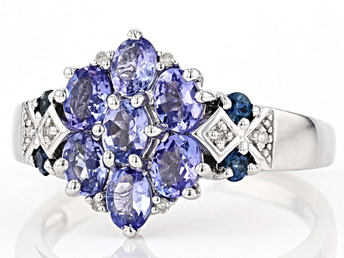 .95ctw Tanzanite with .17ctw Blue Sapphire & .02ctw White Diamond Accent Rhodium Over Silver Ring - Size 9
