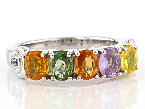 1.91ctw Mixed Colors Sapphire with .01ctw White Zircon Rhodium Over Sterling Silver Band Ring - Size 7