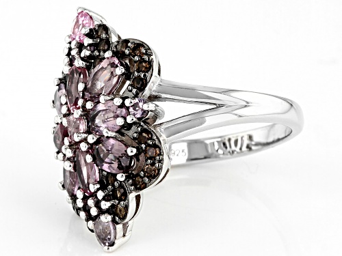 2.42ctw Oval & Round Multi-Color Spinel With .36ctw Smoky Quartz Rhodium Over Silver Ring - Size 7