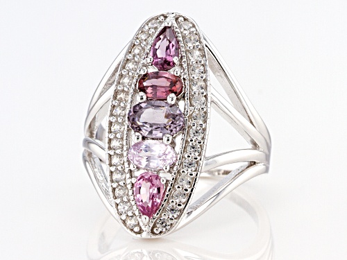 1.08ctw Oval & Pear Shape Multi-Color Spinel, .48ctw Zircon Rhodium Over Sterling Silver Ring - Size 7