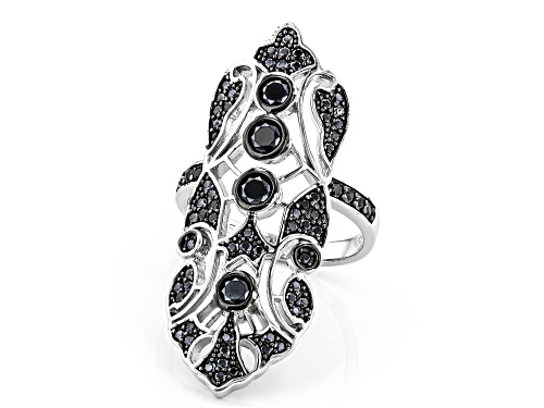 1.46ctw Round Black Spinel Rhodium Over Sterling Silver Ring - Size 7