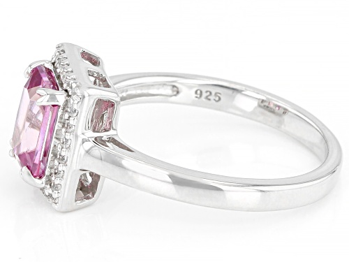 1.74ct Rectangular Pink Zircon with .17ctw Round White Zircon Rhodium Over Sterling Silver Ring - Size 8