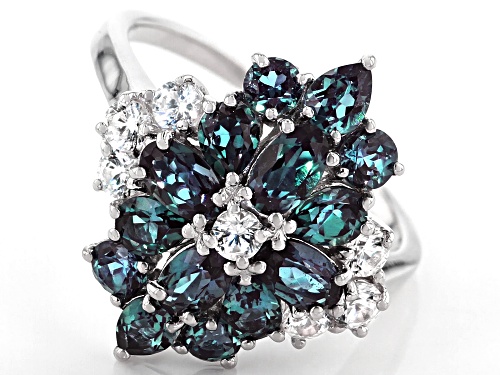 2.59ctw Lab Created Alexandrite with .61ctw White Zircon Rhodium Over Sterling Silver Ring - Size 8