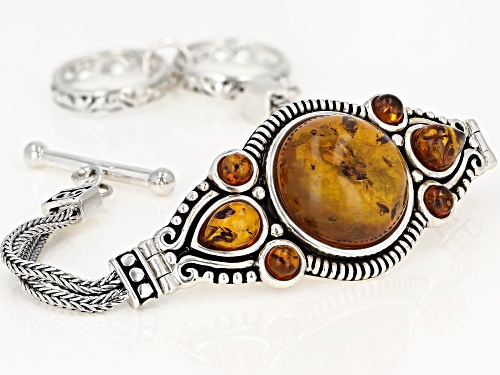 MIXED SHAPES CABOCHON AMBER RHODIUM OVER STERLING SILVER BRACELET - Size 7.25