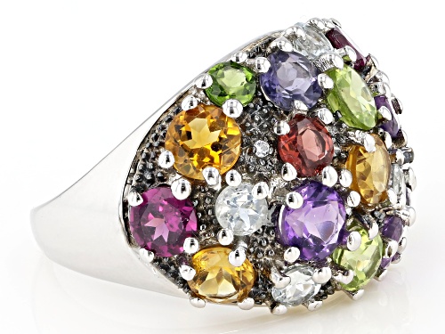 3.91ctw Mixed Multi-Gemstones Rhodium Over Sterling Silver Cluster Dome Ring - Size 7