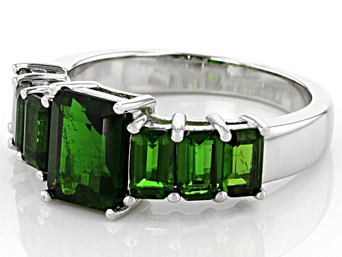 3.03ctw Emerald Cut Chrome Diopside Rhodium Over Sterling Silver Band Ring - Size 8