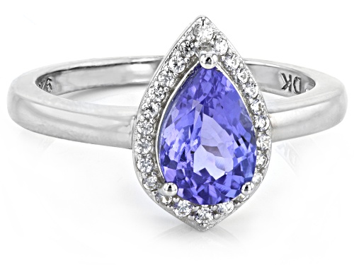 1.16ct Pear Shape Tanzanite & .16ctw White Zircon Rhodium Over Sterling Silver Halo Ring - Size 7