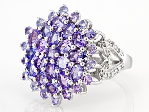 2.38ctw Mixed Shapes Tanzanite with 0.09ctw Round White Zircon Rhodium Over Silver Ring - Size 7