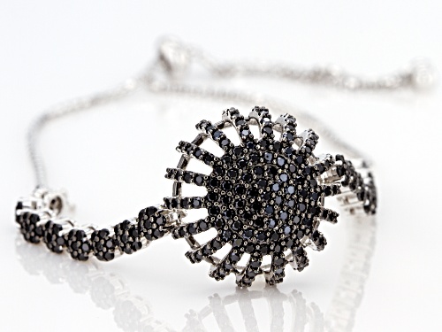1.06ctw Round Black Spinel Rhodium Over Silver Bolo Bracelet, Adjusts to Approximately 6