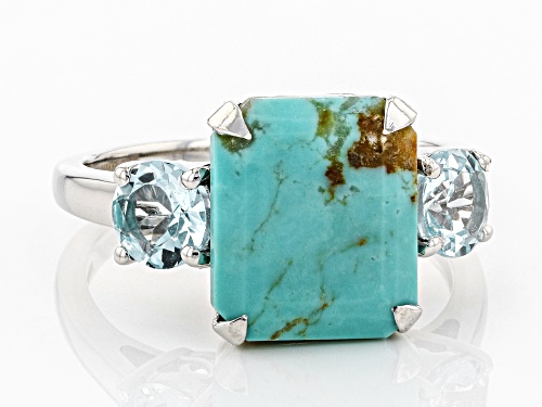 11x9mm Blue Kingman Turquoise with Glacier Topaz™ Rhodium Over Sterling Silver Ring - Size 8