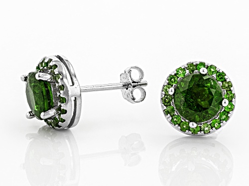 1.94ctw round Russian chrome diopside rhodium over sterling silver stud earrings