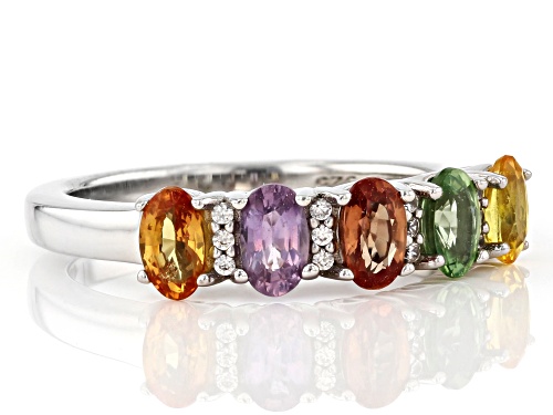 1.48ctw Oval Mixed Color Sapphire with .06ctw White Zircon Rhodium Over Silver 5-Stone Band Ring - Size 7