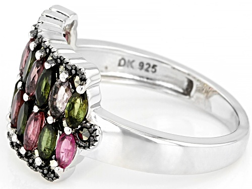 1.07ctw Marquise Multi-Color Tourmaline & Marcasite Rhodium Over Silver Band Ring - Size 8