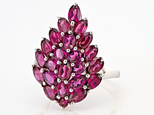 4.67ctw Mixed Raspberry Color Rhodolite Rhodium Over Sterling Silver Pear Shape Cluster Ring - Size 8
