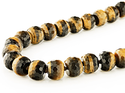 16x12mm Rondelle Tiger's Eye Rhodium Over Sterling Silver Beaded Necklace - Size 20