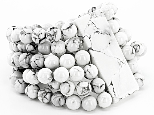 Rectangle And 10mm Round Bead White Howlite Simulant Multi-Row Stretch Bracelet