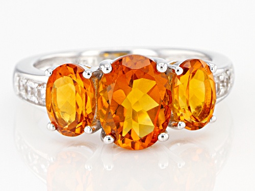 2.70ctw Oval Madeira Citrine With .23ctw Round White Zircon Rhodium Over Sterling Silver Ring - Size 7