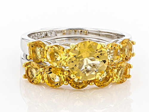 2.99ctw Round Brazilian Citrine Rhodium Over Sterling Silver 2 Ring Set - Size 6