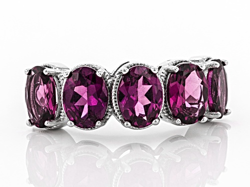 4.25ctw Oval Raspberry Color Rhodolite Rhodium Over Sterling Silver Band Ring - Size 7