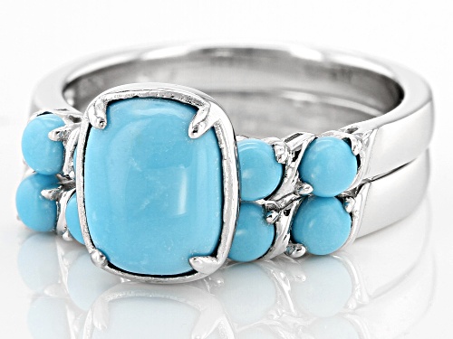 9x7mm Blue Sleeping Beauty Turquoise Sterling Silver Ring Set Of 2 - Size 7