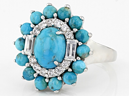 Mixed Shapes Composite Turquoise With 0.48ctw White Zircon Rhodium Over Sterling Silver Ring - Size 9