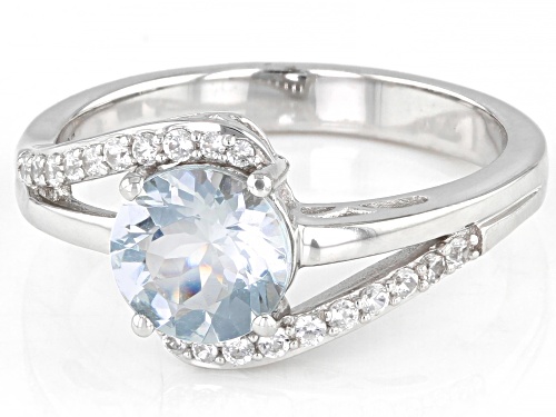 0.90ct Round Aquamarine With 0.17ctw White Zircon Rhodium Over Sterling Silver Ring - Size 8