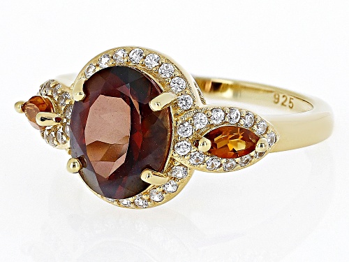 2.61ctw Red Labradorite, Madeira Citrine And White Zircon 18k Yellow Gold Over Sterling Silver Ring - Size 7