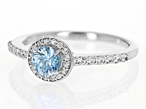 0.66ct Round Blue Zircon With 0.32ctw White Zircon Rhodium Over Sterling Silver Ring - Size 9