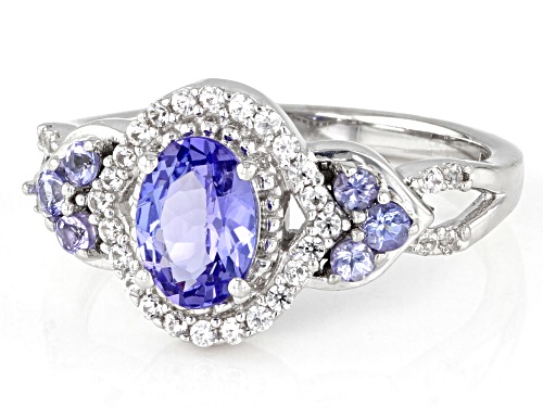 0.90ctw Tanzanite With 0.28ctw White Zircon Rhodium Over Sterling Silver Ring - Size 9