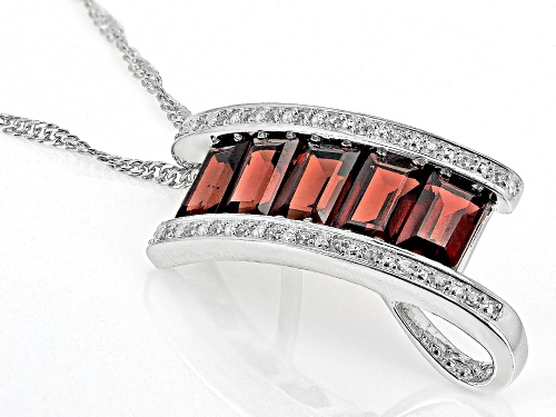 3.75ctw Baguette Vermelho Garnet™ With .12ctw White Zircon Rhodium Over Silver Pendant Chain