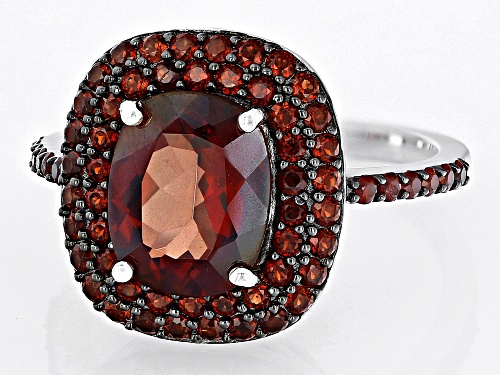 2.13ct Cushion Red Labradorite With 1.05ctw Vermelho Garnet™ Rhodium Over Sterling Silver Ring - Size 9