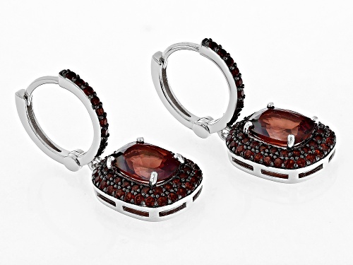 2.18ctw Cushion Red Labradorite With 1.05ctw Vermelho Garnet™ Rhodium Over Silver Earrings
