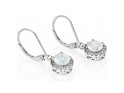 0.84ctw Round Ethiopian Opal With 0.26ctw White Zircon Rhodium Over Sterling Silver Earrings