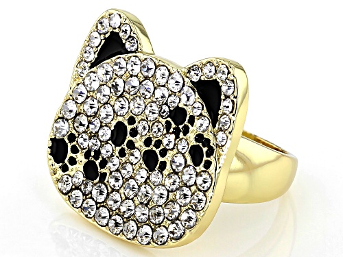 Off Park ® Collection, Gold Tone White Crystal Cat Ring - Size 8