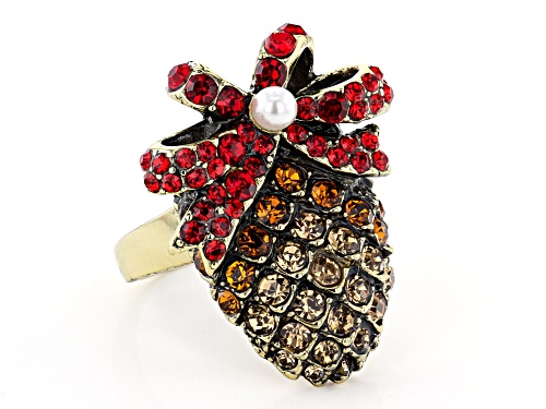 Off Park ® Collection, Antiqued Bronze Tone with Red Crystal Pine cone Ring - Size 6