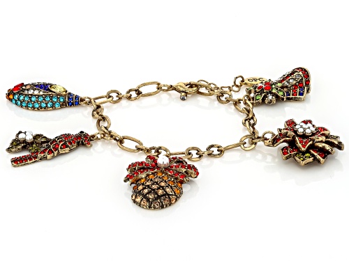 Off Park ® Collection, Antiqued Bronze Tone with Multi Color Crystal Pinecone Charm Bracelet