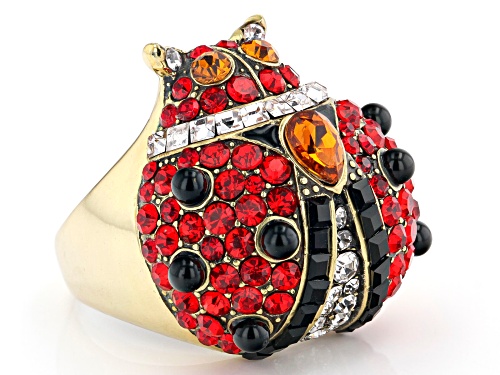 Off Park ® Collection, Antique Bronze Tone Multi Color Crystal Ladybug Ring - Size 8