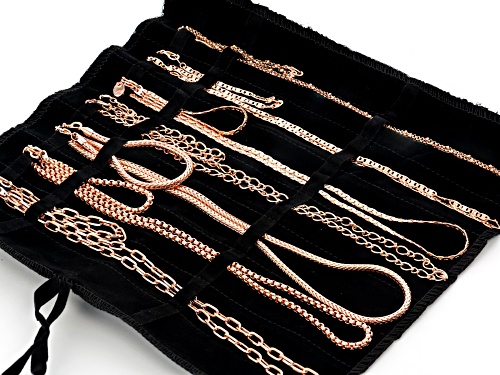 Off Park® Collection, Rose Tone Necklace and Bracelet Jewelry Roll Chain Set of 14