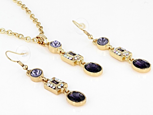 Off Park ® Collection, Blue Tanzanite Color Gold Tone Drop Necklace and Earring Set