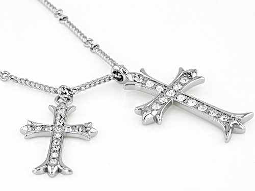 Off Park ® Collection,  White Crystal Double Cross Silver Tone Necklace