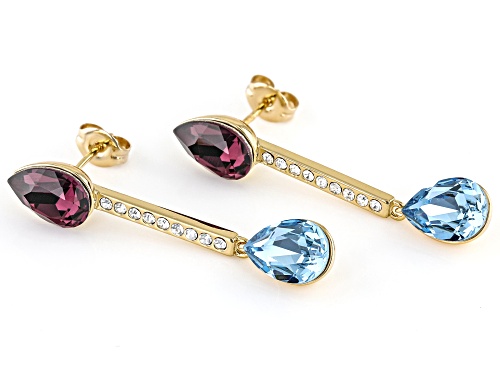 Purple, Blue, and White Crystal Gold Tone two Stone Drop Earring