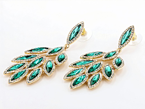 Off Park ® Collection, Clear and Teal Crystal Gold Tone Statement Earrings