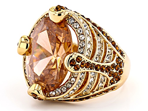 Off Park ® Collection, 11.70ct Champagne Cubic Zirconia, Orange and White Crystal Gold Tone Ring - Size 8