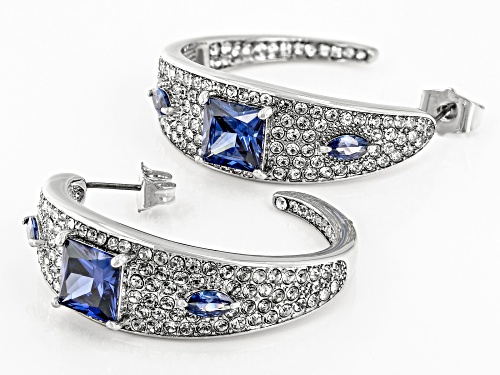 Off Park ® Collection, Silver Tone Blue Crystal, Blue Cubic Zirconia,  and White Crystal Earrings