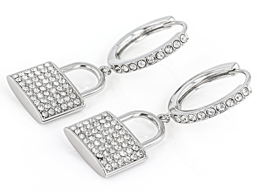 Off Park ® Collection, Silver Tone White Crystal  Lock and Key Dangle Earring