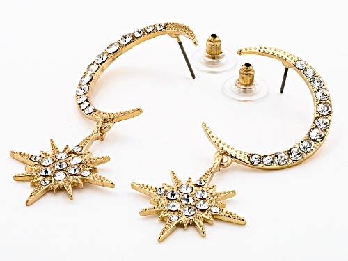 Off Park ® Collection, White Crystal Gold Tone Celestial Moon and Star Dangle Earrings