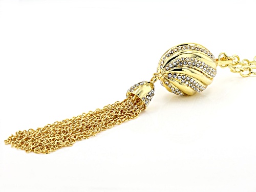 Off Park ® Collection, Clear Crystal Sphere Gold Tone Tassel Necklace