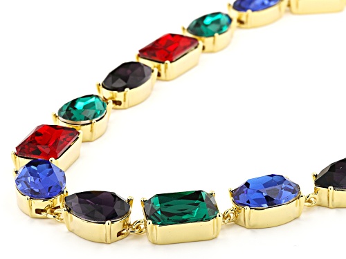 Off Park ® Collection, Multi Color Mixed Shape Crystals Gold Tone Station Necklace