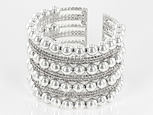 Off Park ® Collection, White Crystal and Silver Tone Beaded Cuff Bracelet