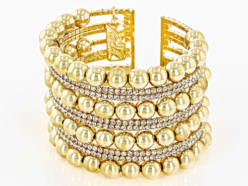 Off Park ® Collection, White Crystal and Gold Tone Beaded Cuff Bracelet